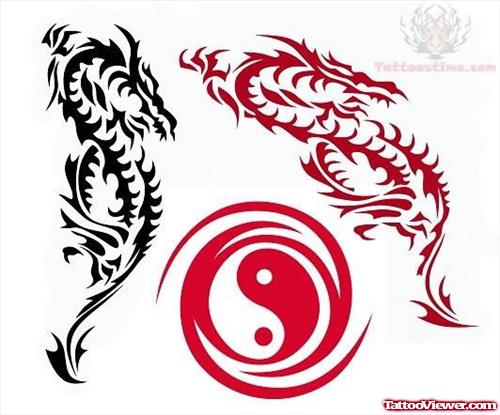 Dragon Tattoos Design With Ying Yang
