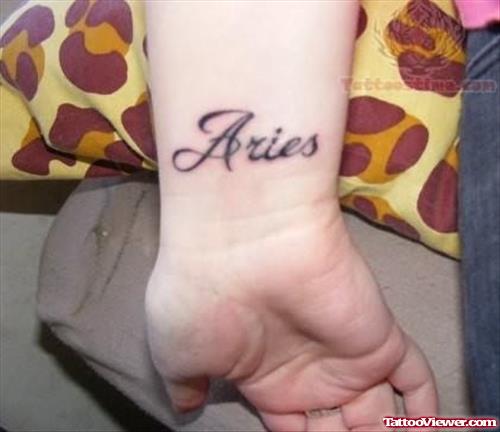 Aries Word Tattoo on Wrist