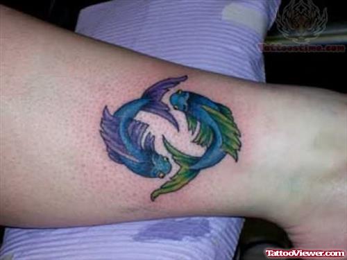 Colorful Pisces Tattoo Design on Leg
