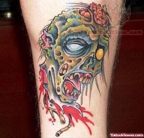 Zombie Skull Head Tattoo