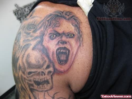 Zombie Large Tattoo On Shoulder