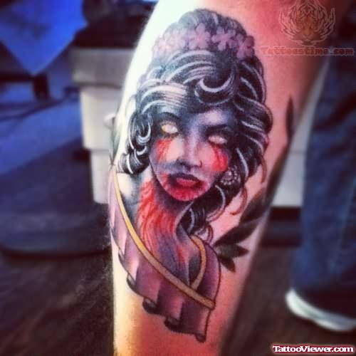Zombie Girl Face Tattoo