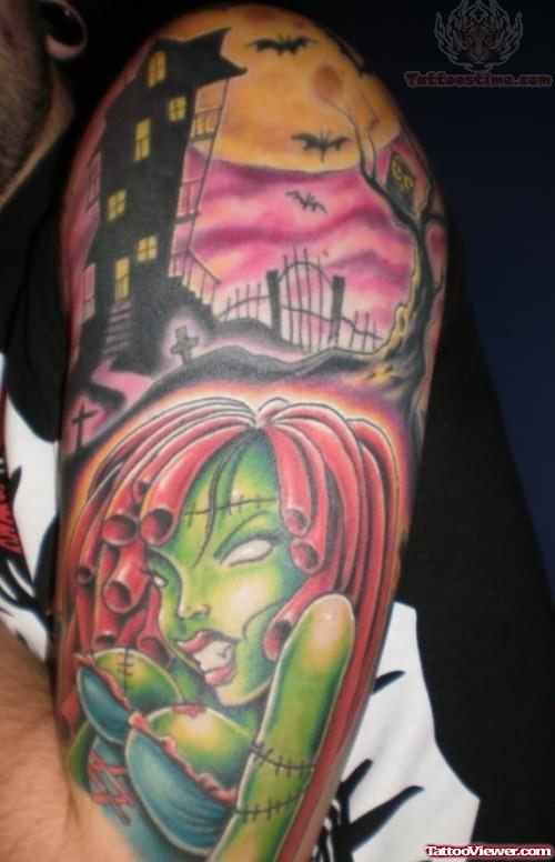 Zombie Colorful Tattoo On Sleeve
