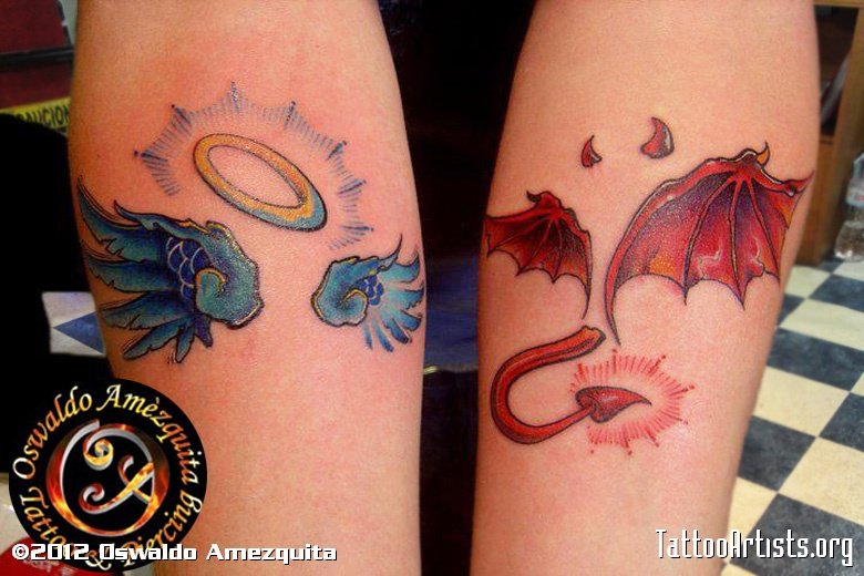 Tattoo uploaded by Conceptual ink Kingston • Angel and devil wings